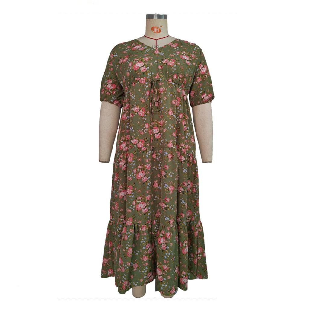 Vestido Solto de Verão com Estampa Boêmia para Mulheres Plus Size