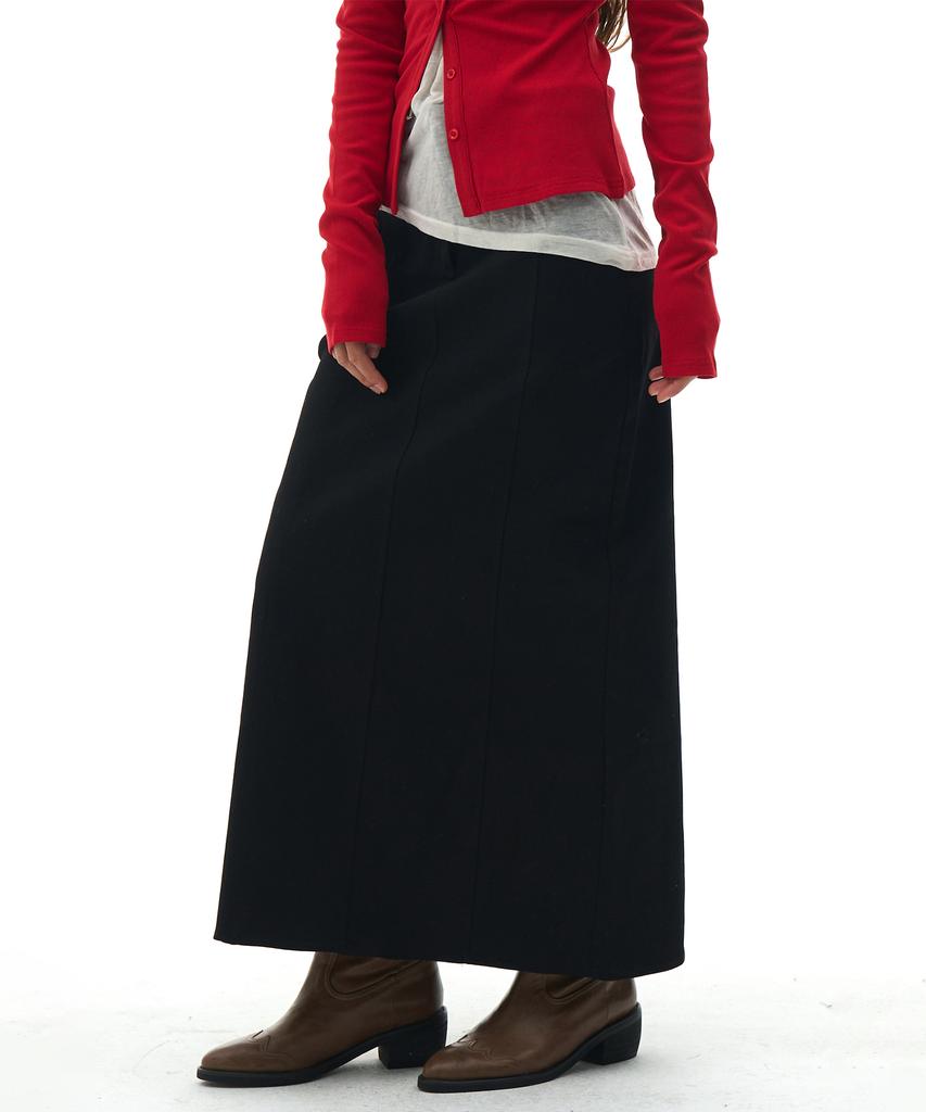 Place Studio Classic Back Slit Stretch H-Line Low-Rise Cotton Long Skirt_2 Colors