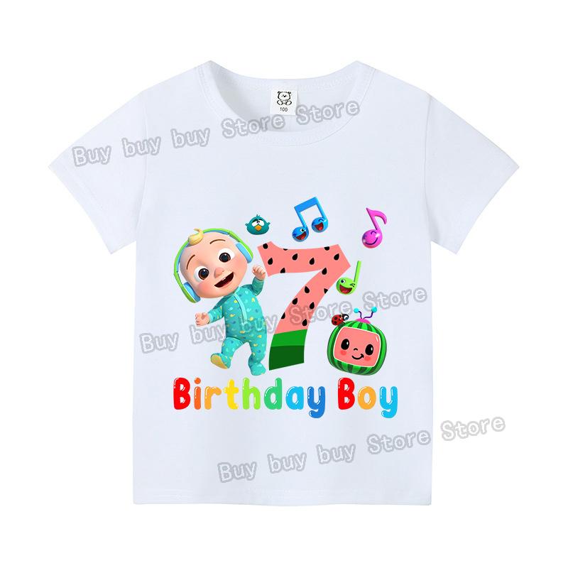 Cocomelons Number T-shirt Cute Cartoon Printed Birthday Party Tops Tee Boys Tshirt Summer Short Sleeved Cotton Children Clothing