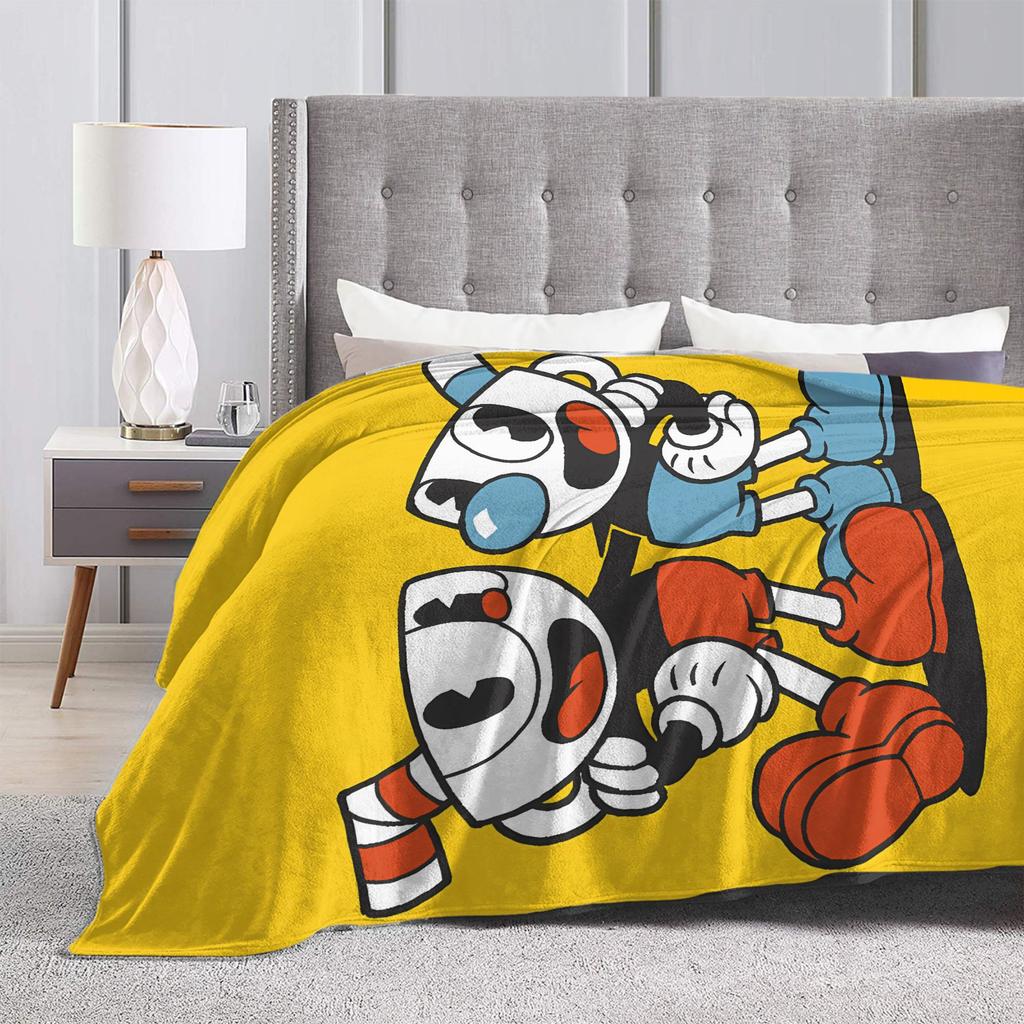 Cupheads & Mugmans Warm Soft Blanket Cartoon Kids Adult Plush Throw Blanket Graphic Couch Chair Flannel Bedspread Sofa Bed Cover
