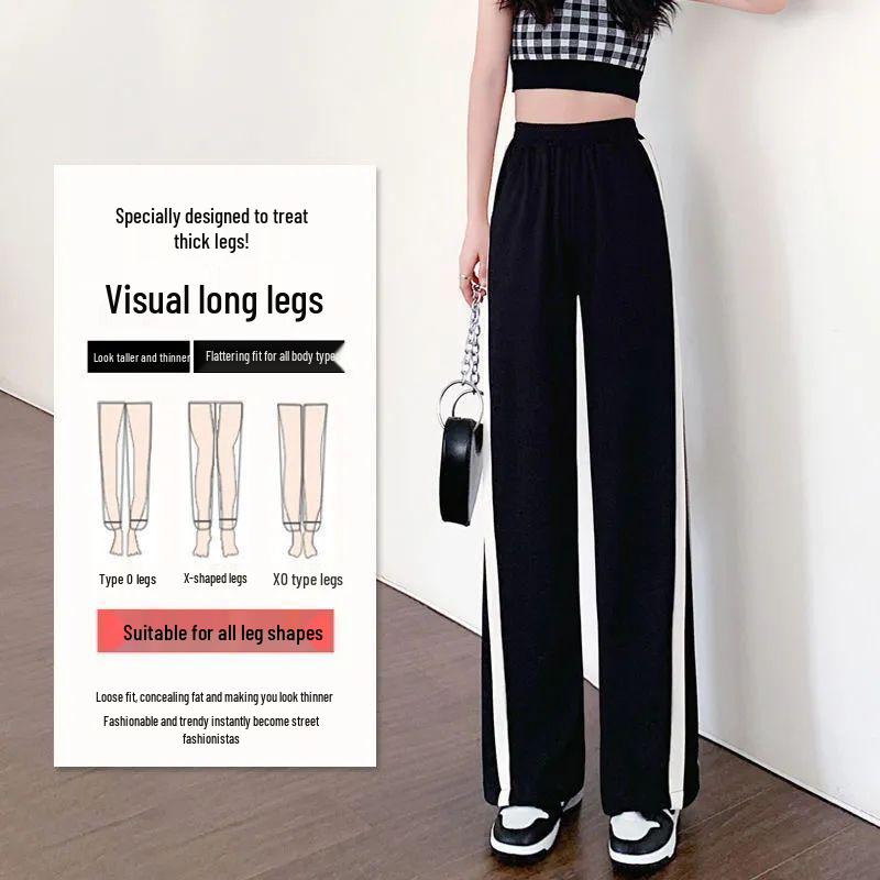 Women's Korean Style Wide-Leg Pants: Plus Size Slimming Straight, Loose Casual Petite Floor-Length, Trendy Spring-Summer Sportswear.
