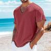 Seaside Beach Casual Men's Linen T Shirts Summer Fashion Solid Color Breathable T-shirt Mens Outdoor Vintage V Neck Ripped Tops