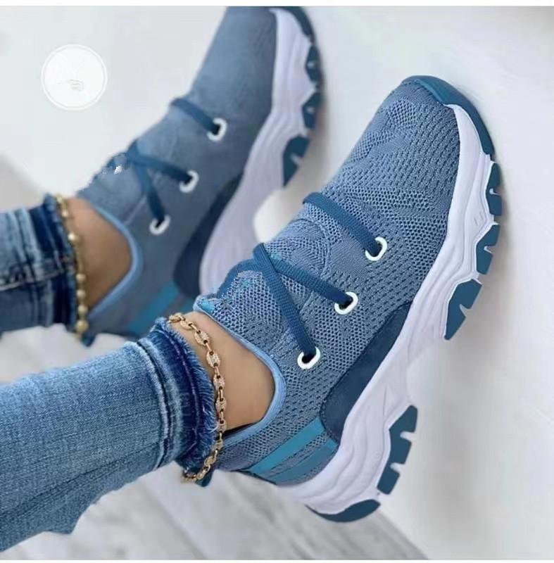 

thick-soled color matching lace-up canvas shoes women s large-size low-top casual single shoes sneakers 43 синий