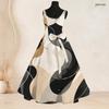 Women Plus Size Round Neck Sleeveless Abstract Printed Tie Waist A Line Long Dress