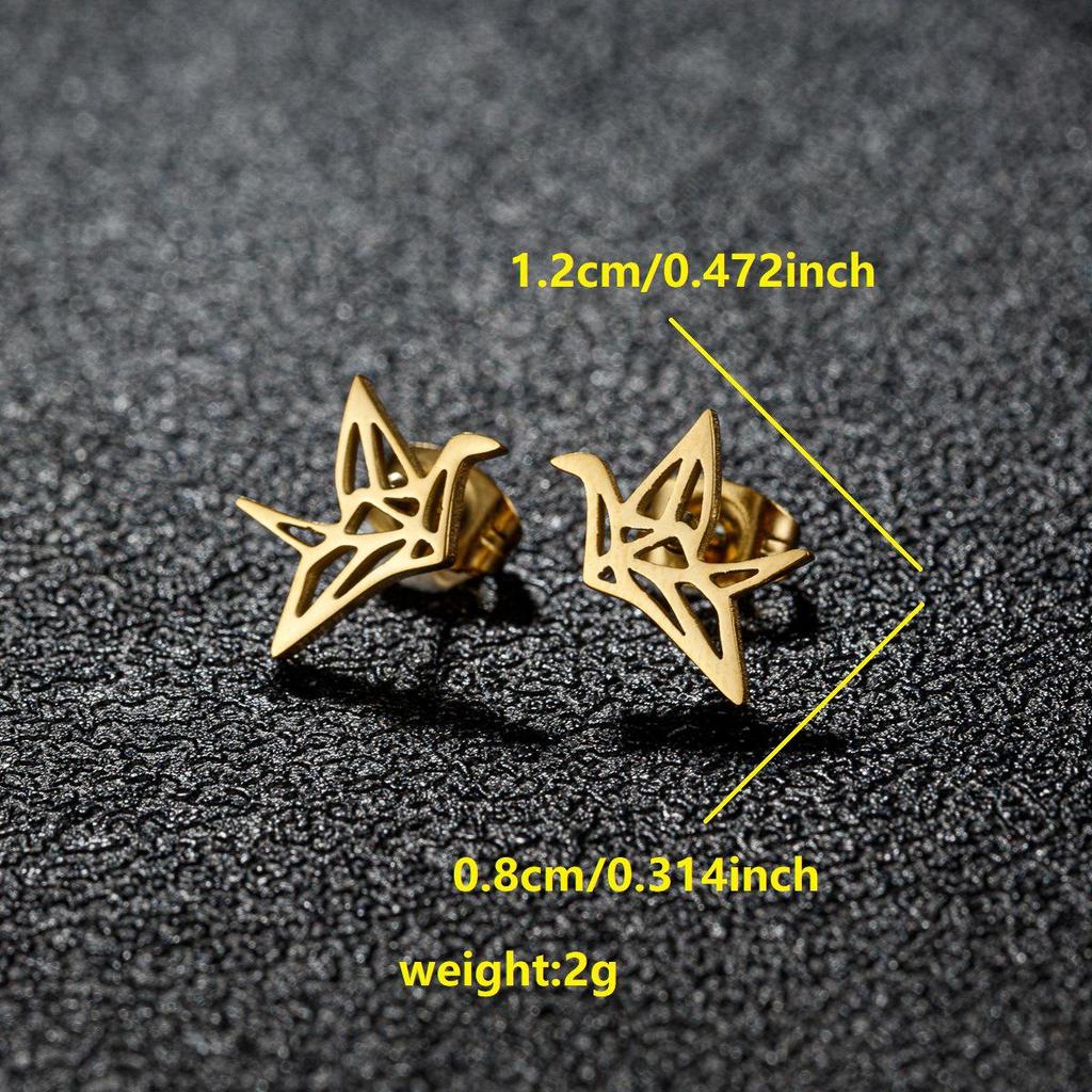 Niszowe Kolczyki Sztyfty ze Stali Nierdzewnej dla Kobiet – Design Żurawia Origami i Renifera, Kolekcja Mody 2025