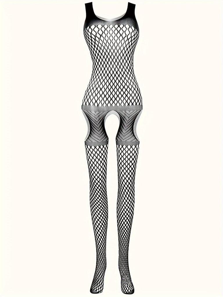 Danai Plus Size Open Crotch Erotic Stockings - Seductive Mesh Flirting Uniform Nightgown 9600