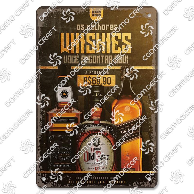 Ретро Постер Виски Металлические Жестяные Таблички Виски Бокал Вина Винтажная Металлическая Тарелка Бар Клуб Паб Гостиная Домашний Настенный Декор 20x30cm（7.8x11.8inch）