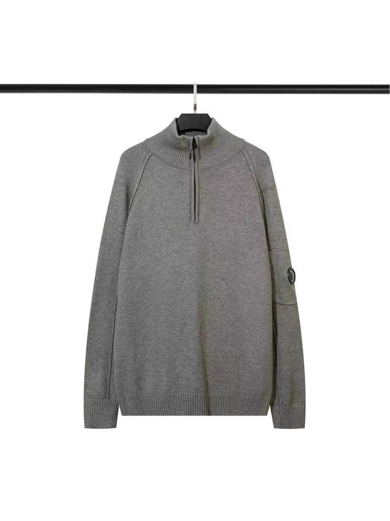 CP COMPANY A/W Styl dla Par Z mikrosoczewkami Okrągły dekolt Jednolity kolor Półzamek Dzianina