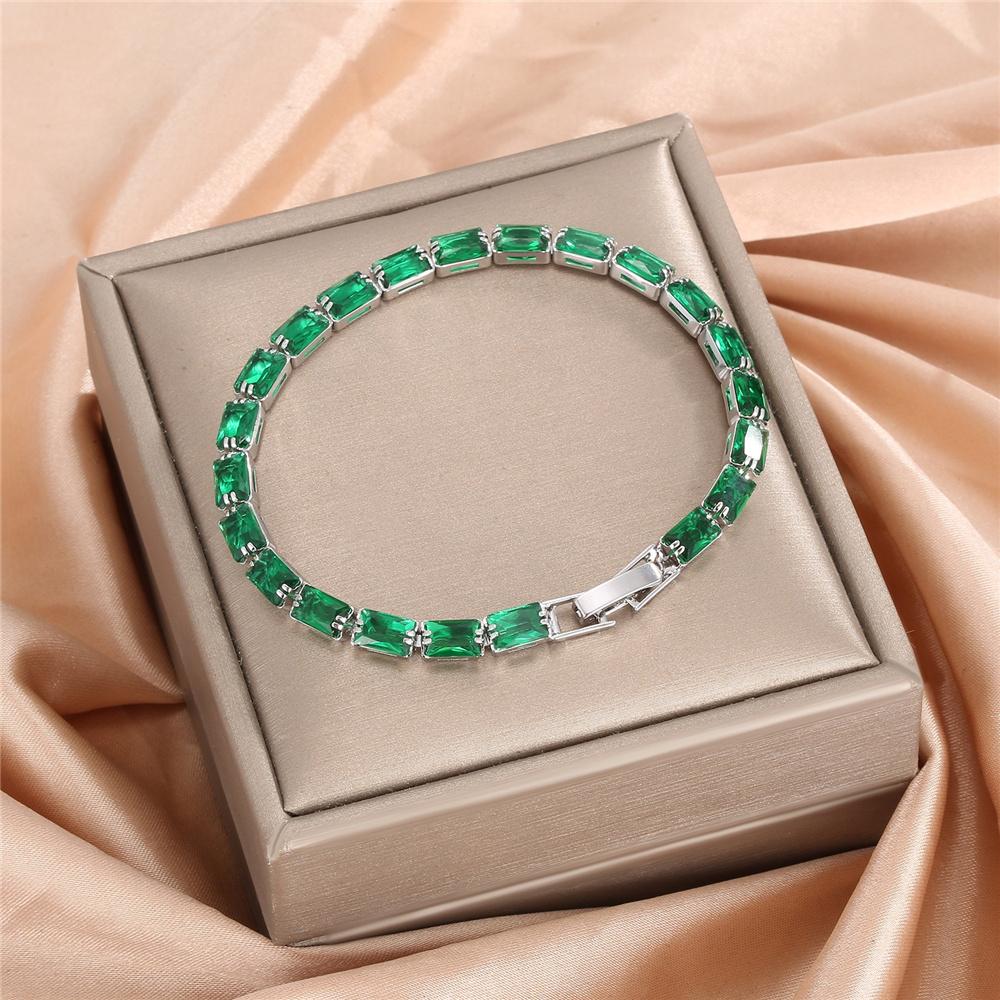 Charm Female Rose Red Blue Green Purple Pink Champagne Zircon Stone Bracelet Cute Silver Color Wedding Jewelry For Women