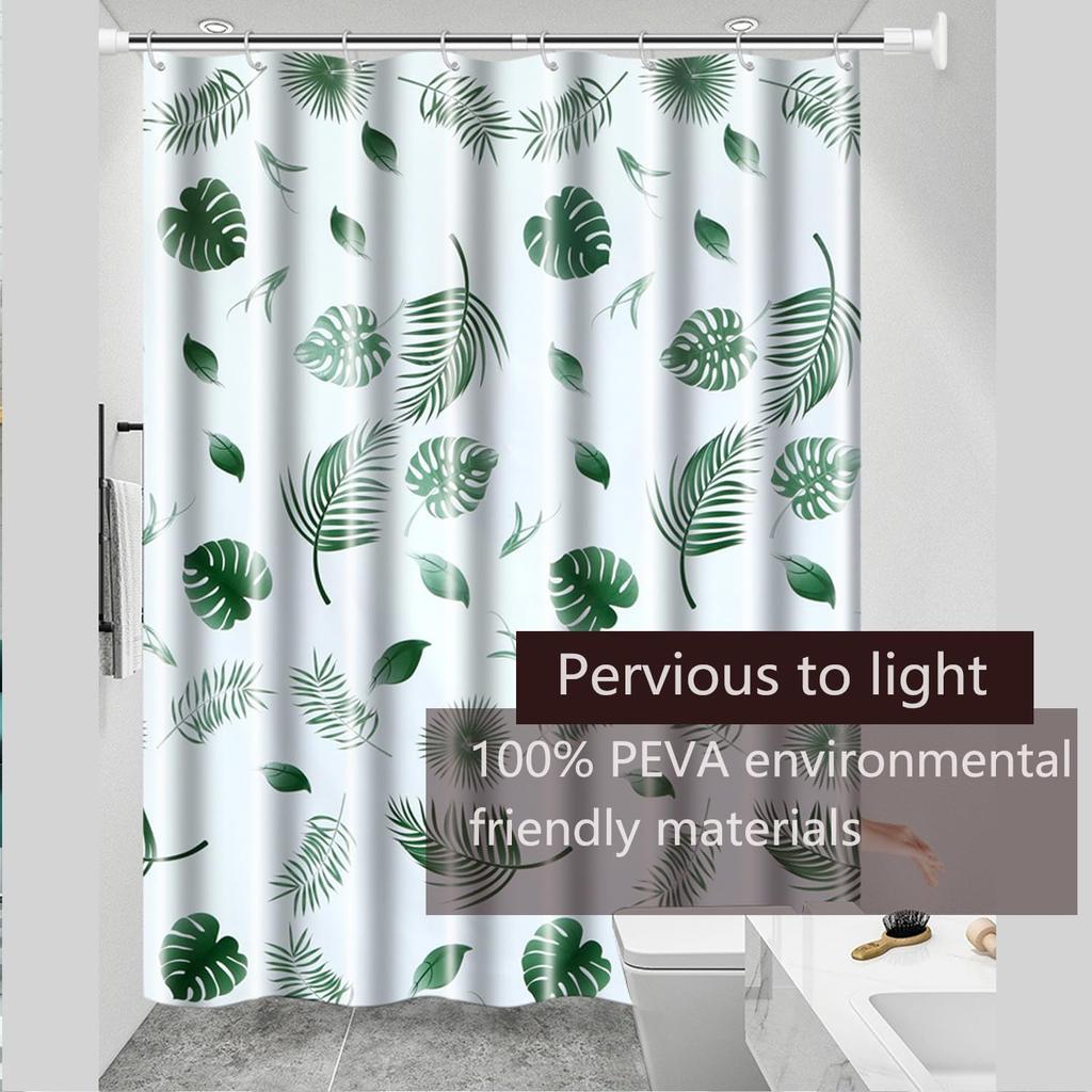 Shower Curtain Liner, 4G PEVA Green Leaf Shower Liner, Plastic Waterproof Shower Curta, 72x72 inch with Grommet Holes 3 Magnetic Weights