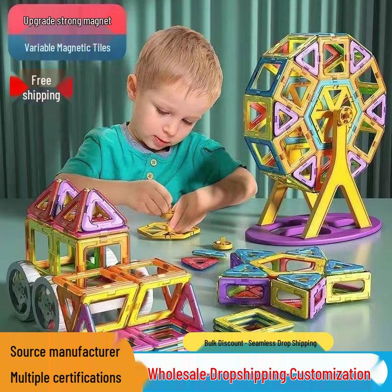 Children's Large Stained Glass Magnetic Building Tiles Set - Educational Toy Puzzle