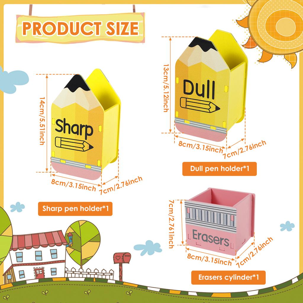 3 Stück Holz Stifthalter Kinder Schreibtisch Bleistift Radiergummi Aufbewahrungsbox für Schüler Büro Multifunktionaler Schreibwaren Organizer