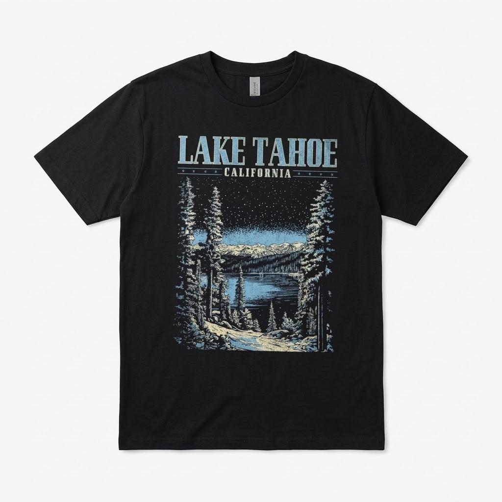 Vintage Lake Tahoe California T-Shirt Retro Mountain and Pine Tree Nature Unisex T-Shirt XL