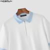 INCERUN Men Lapel Short Sleeve Stitching Casual Office T-shirts Rib Tops