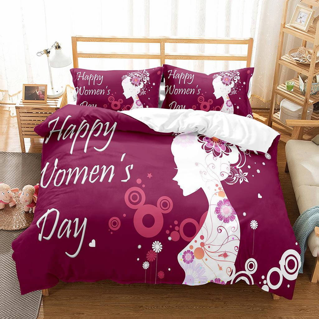 Comforter Romantic Floral Happy Women'S Day Bedding Set Polyester March 8 Comforter Single King Size For Mother Gift