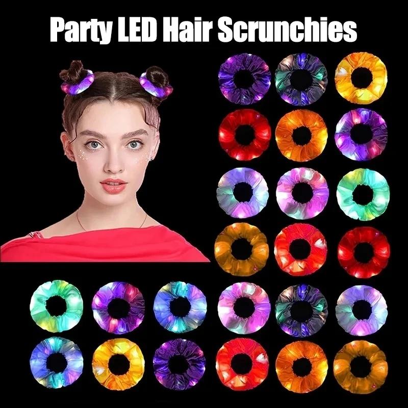 30-100 Stück LED Haargummi Leuchtendes Haargummi Satin Elastisches Haarband Weihnachten Hochzeit Leuchtet im Dunkeln Partyzubehör