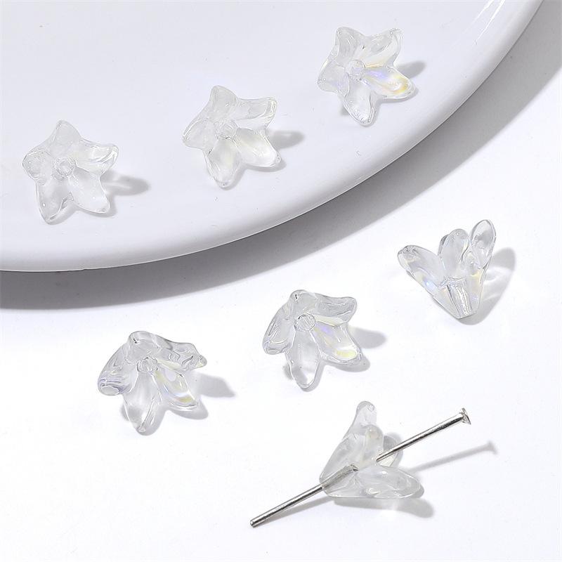 ZW52 20pcs 10x13mm Colorful Lily Cute Flower Glass Bead Charm Handmade Diy Earrings Necklace Bracelet Jewelry Accessories