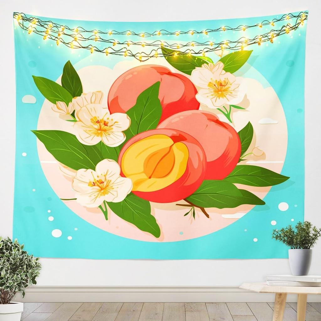 3D Peach Tapestry For Bedroom Aesthetic White Flower Tapestry Chic Rustic Floral Wall Tapestry,Green Leaves Tapestries Pink And