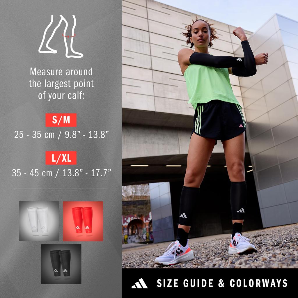 Adidas Compression Calf Sleeve Pack of ClimaCool Material Sizes Warmers, 2, (Breathable, Moisture-Wicking, Quick-Drying), Black, L/XL (ADSL-13014BK)