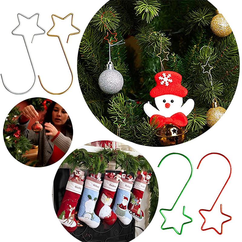 Christmas Wreath Star Hooks for Christmas Tree Hanging Pendant Ornament Metal Star Decorations Hook Xmas Home Decor