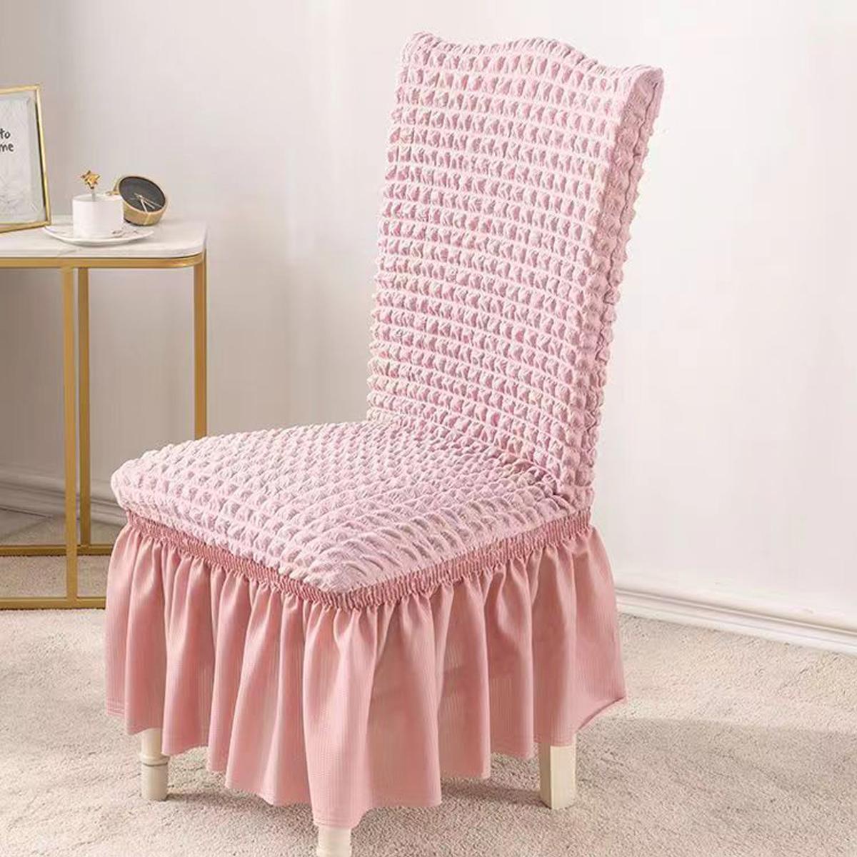 Эластичные чехлы для стульев с юбкой Съемный моющийся защитный чехол для кухонного стула розовый 990₽