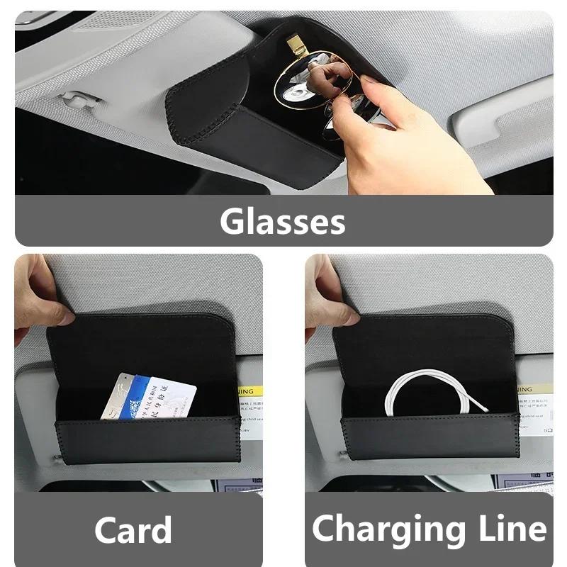 Glasses Holder Car Sun Visor Glasses Case Premium Leather Wear-Resistant Organizer Visor Sunshade Car Holder For Glasses
