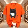 Funny Black Cat Coffee Cup Print T-Shirt Men Women Cotton Tee Cute Cat Lover Streetwear Graphic T Shirts