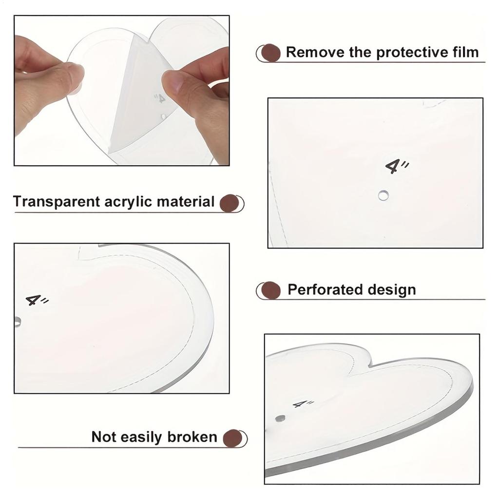 Heart Sewing Template 8 Pieces Acrylic fabric Quilting Measuring Tape Sewing Stencil For Cutting Patterns For Women Beginner