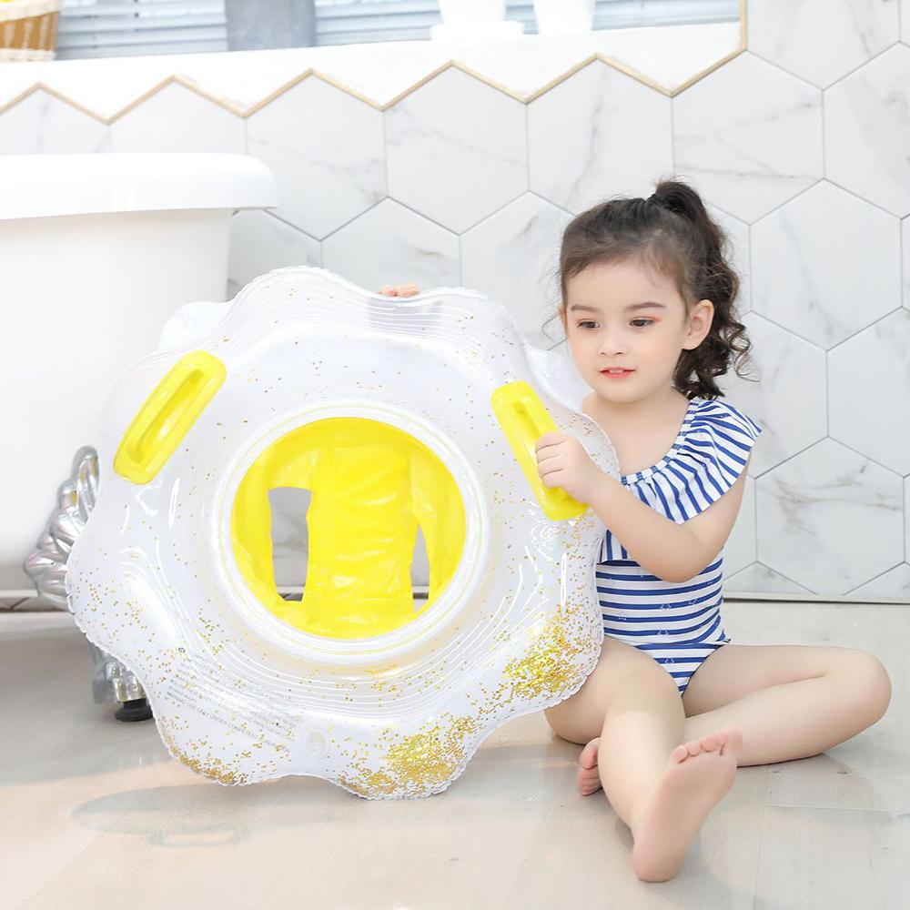 Toddler Inflatable Swim Seat Float with Glitter, Kids Pool Ring with Handles, Anti-Flip Baby Swimming Float