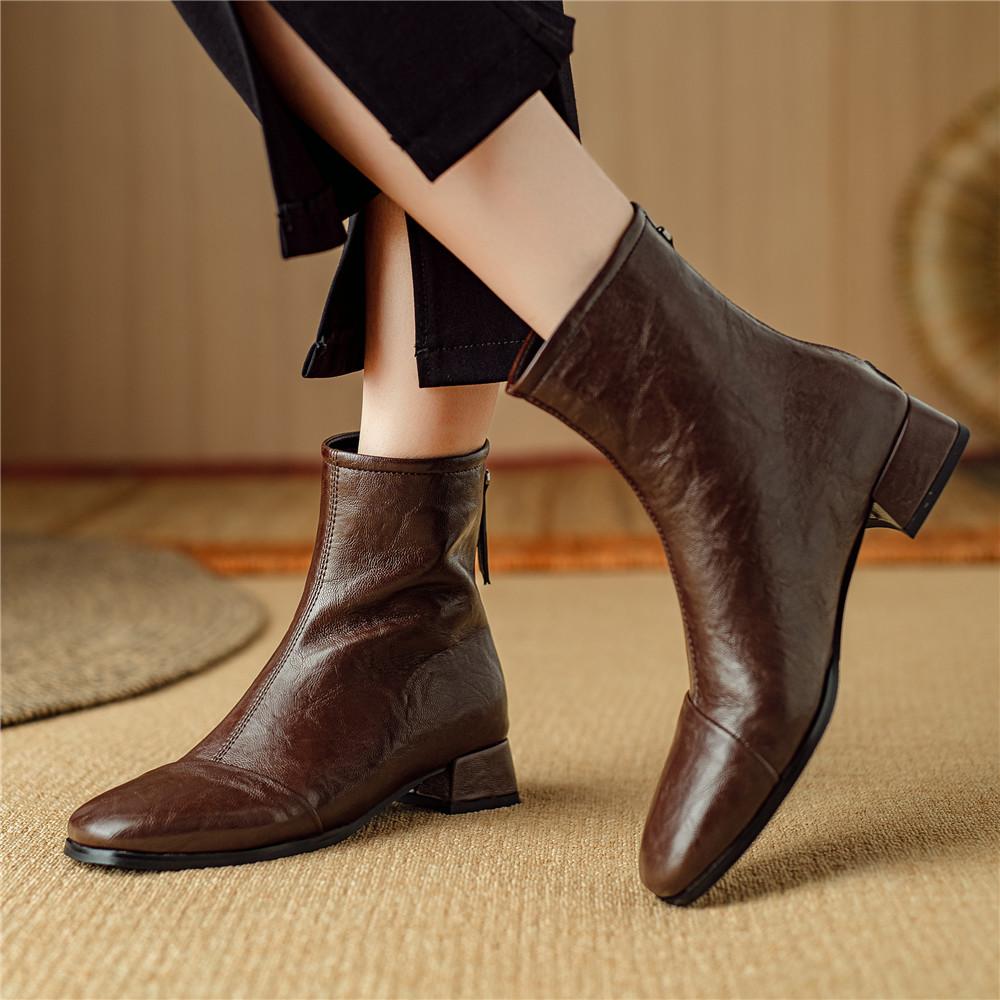 Fashion 2025 Autumn Luxury Leather Women Ankle Boots Back Zipper Close Modern Boots High Heels Shoes Woman Boats Botines Para Mujer