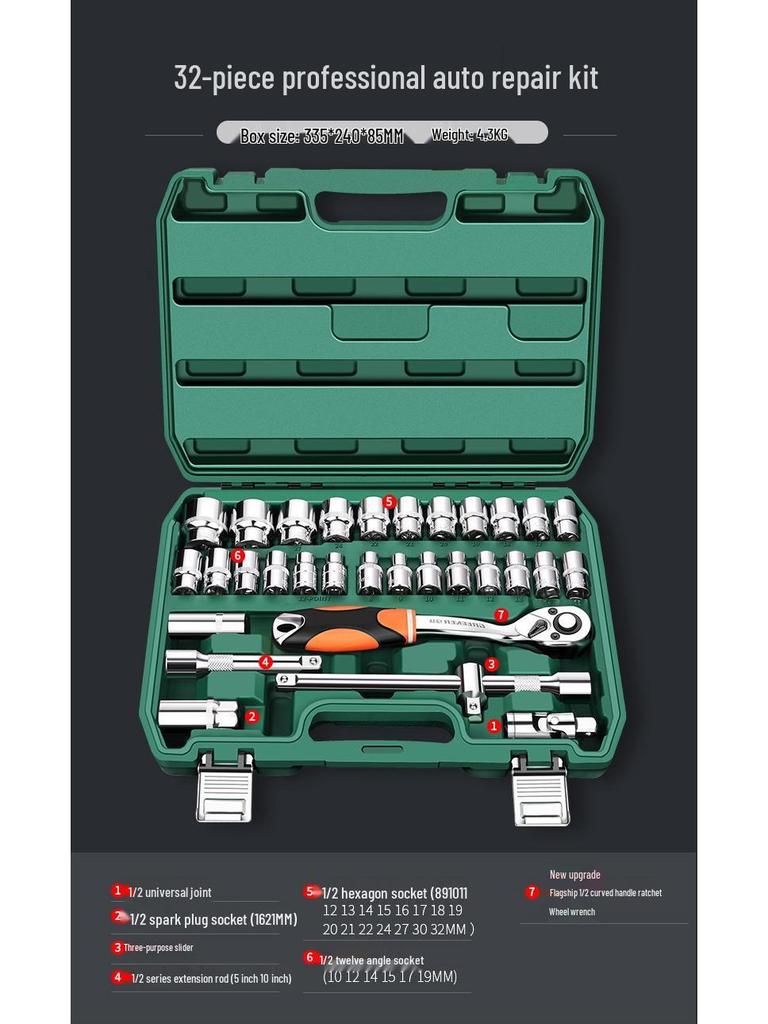 Quick Ratchet Socket Wrench Set for Car and Motorcycle Repair