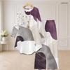 Women Plus Size Round Neck Long Sleeve Printed High Low Top Wide Leg Pants Two Piece Set