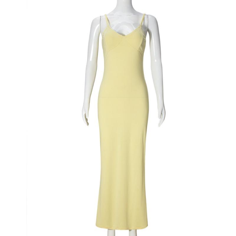 Damenkleid Sommer Sexy Enganliegend Rückenfrei V-Ausschnitt Abendpartykleid für Damen Mode Elegant Lässig Ärmellos Einfarbig Damenkleider