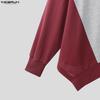 INCERUN T-shirt e Top Casual Larghi da Uomo a Manica Lunga con Patchwork Irregolare e Girocollo