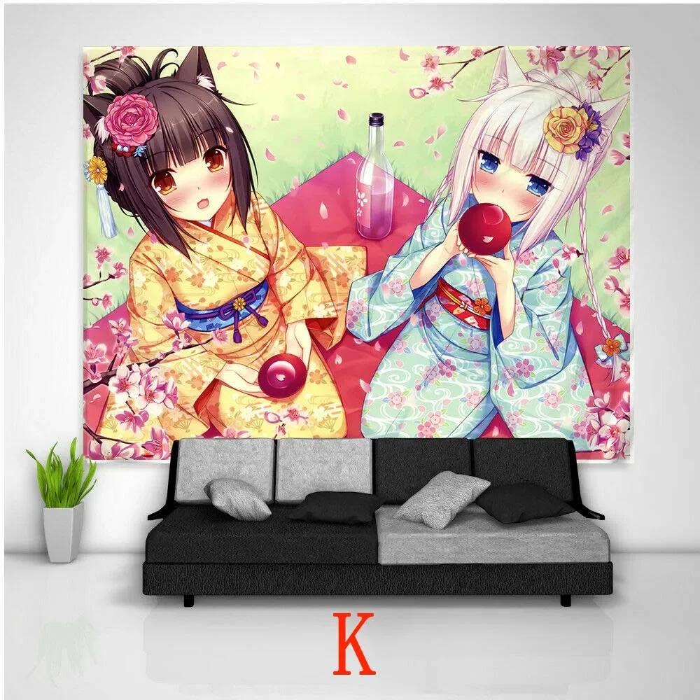 Nekopara Anime Tapestry Wall Kawaii Room Decor Art Print Poster Cute Girl Manga Aesthetic Dorm Background Cloth For Bedroom