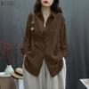 ZANZEA Women Turn Down Collar Loose Casual Long Sleeve Blouse