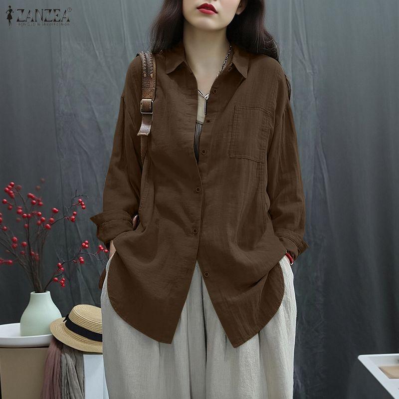 ZANZEA Women Turn Down Collar Loose Casual Long Sleeve Blouse