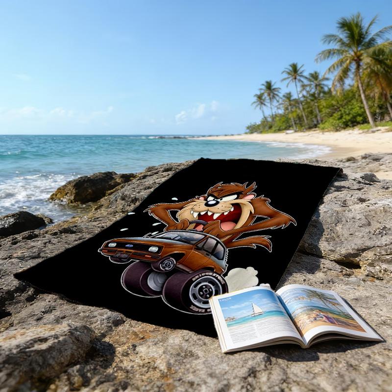 1pc Taz3 Beach Towel, Beach and Seaside Swimming Pool Equipment, Fashion Pattern, Rectangular, Travel Essentials