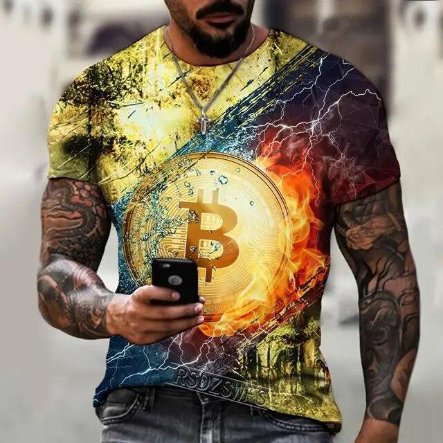 Men T-shirtSpring and Summer New Short-sleeved Bitcoin 3D Printed T-shirt Casual T-ShirtStreet Trend Oversized T-Shirt