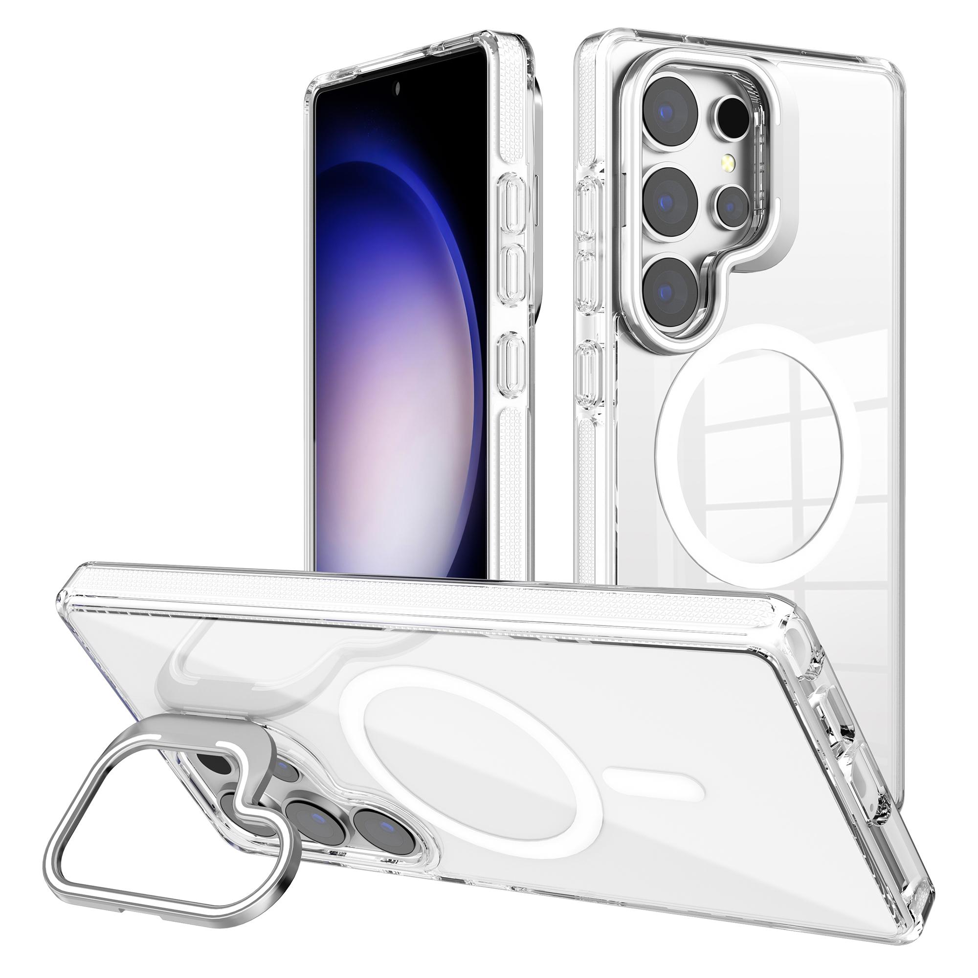 

Чехол для Samsung Galaxy S23 Ultra, совместимый с MagSafe, чехол для телефона из ТПУ+ПК с подставкой для объектива White