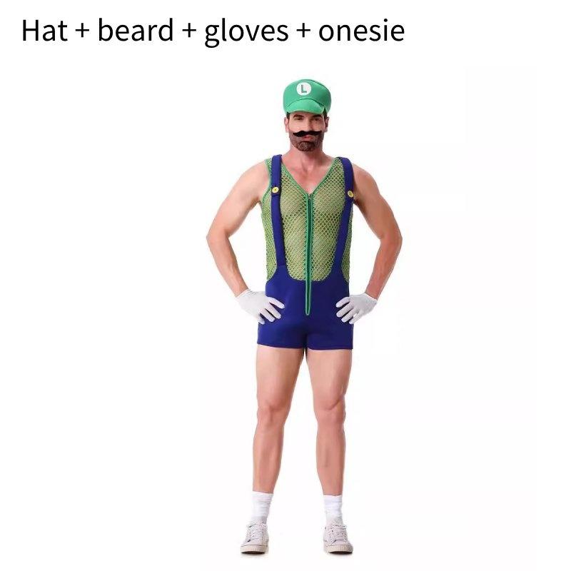 Conjunto de Disfraz de Mario Único Con Sombrero, Guantes, Bigote y Tirantes Para Adultos