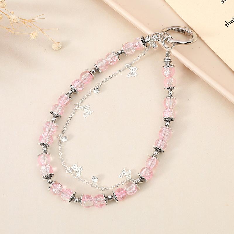 Fashion Double Chain Butterfly Keychain Cute Detachable Mobile Phone Short Wrist Strap Sweet Versatile Backpack Decoration A1
