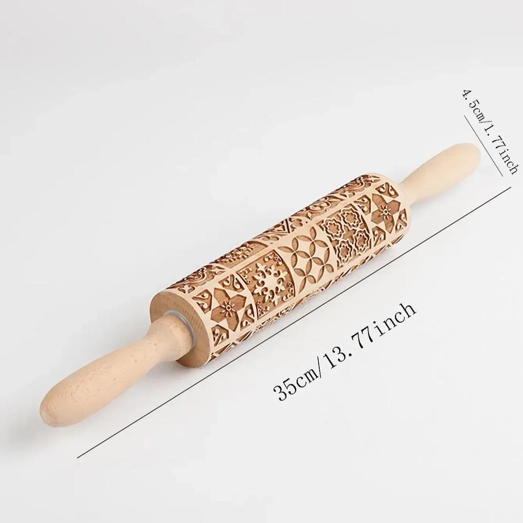 Exquisite Pattern Rolling Pin Wooden Embossing Baking Tools Reindeer Dough Engraved Square Grid Cookies Mold