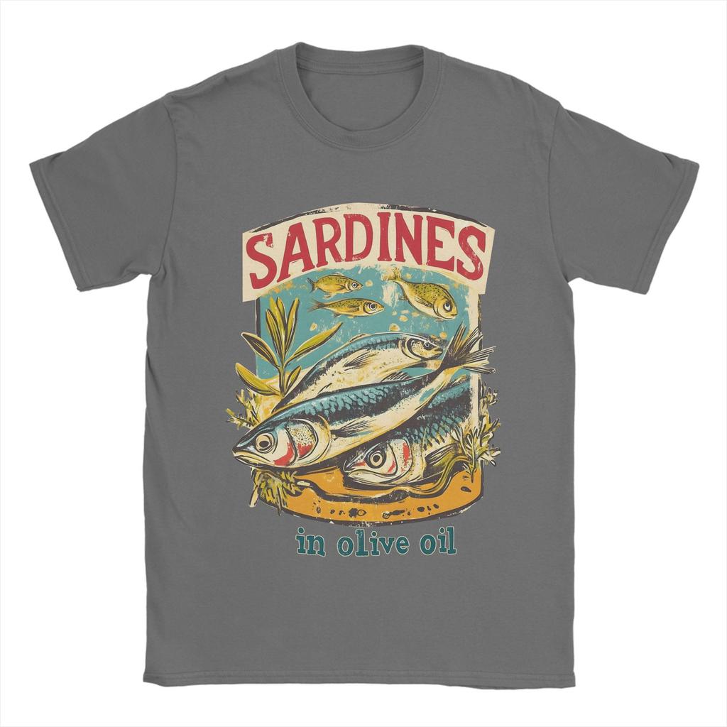 Sardines In Olive Oil  T Shirt Summer   A Vintage Poster  Cotton T-Shirts For Men Fashion Casual Tshirt Sleeve Street Style Tees