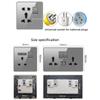Deluxe Grey Tempered Glass Panel UK 13A Plug Electrical Socket, Double 5 Pin Socket and Switch, EU Universal USB C Wall Socket