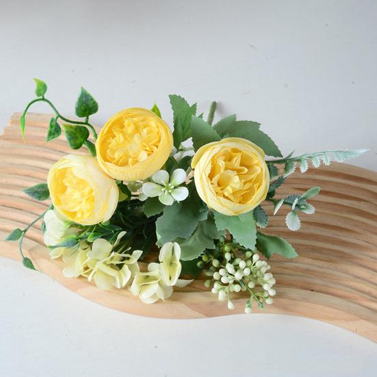 Artificial Peony Flower Bouquet Faux Silk Flower with Hydrangeas And Eucalyptus Leaves for Vase Floral Arrangements Table Centerpiece Wedding Party