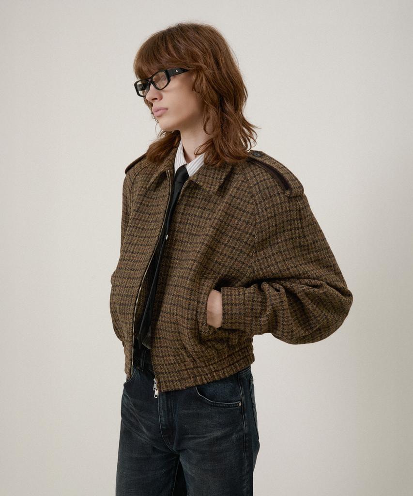 Lmood Baum Harris Tweed Wool Blouson Jacket Brown Check