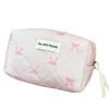 Sweet Pink Ribbon Octagonal Quilted Makeup Bag - Korean Style