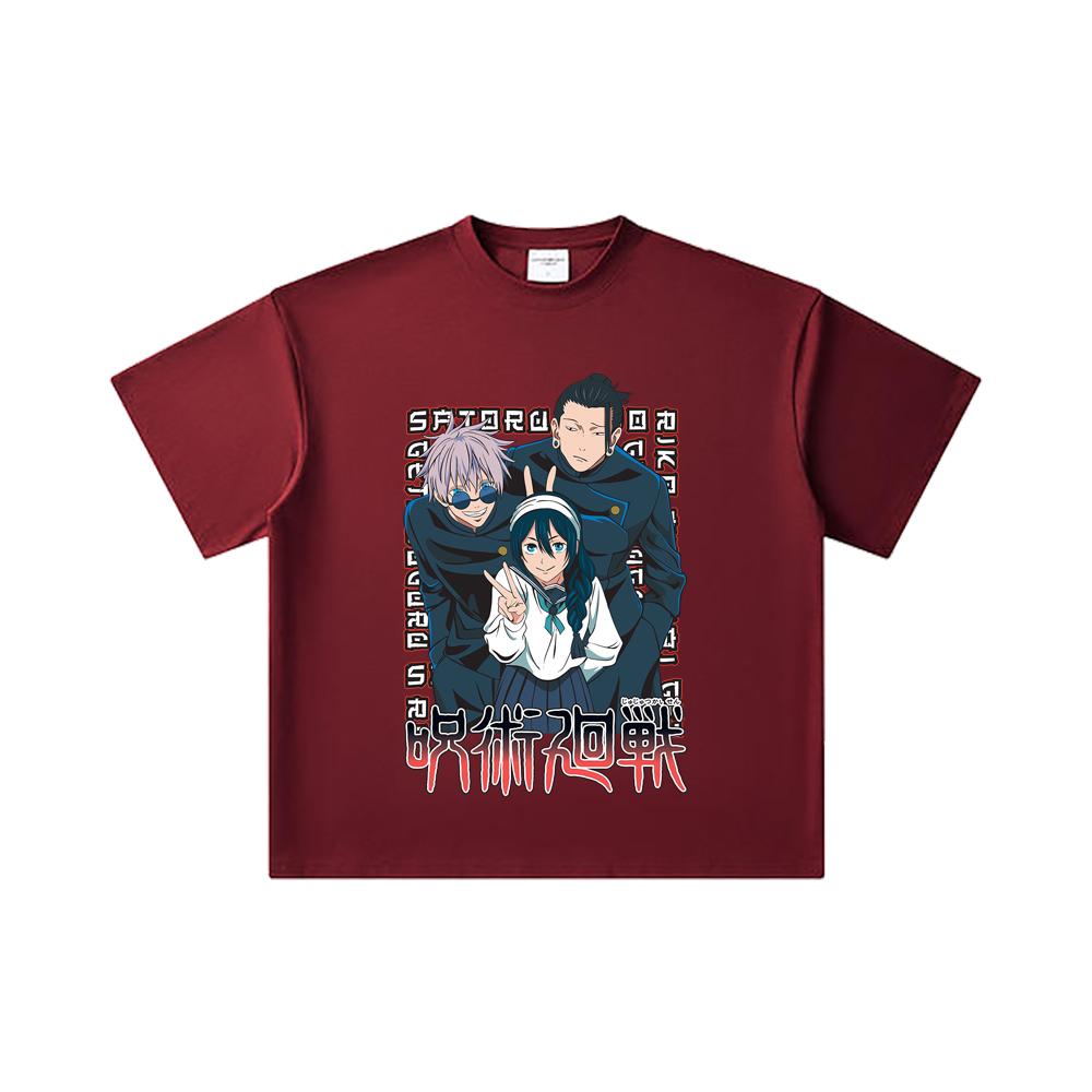 260 GSM Double Yarn 32 Count 100% Cotton Jujutsu Kaisen V40 Print Unisex Heavy Cotton T Shirt