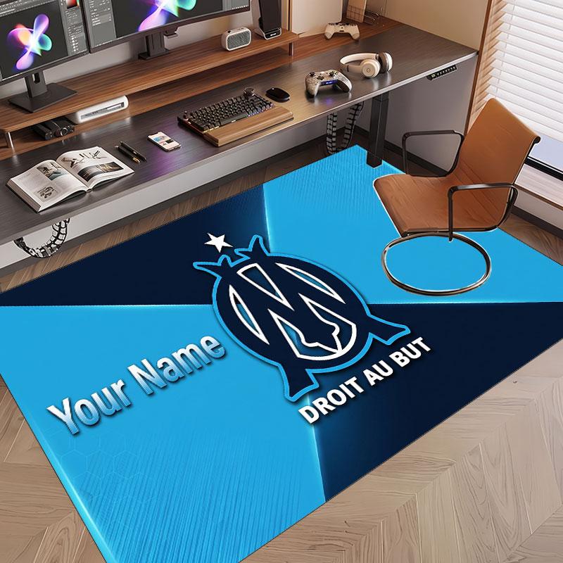 Custom Rug Olympique Marseille FC Pattern Print Name Text Soft Non‑Slip Floor Carpet for Home Indoor Decoration